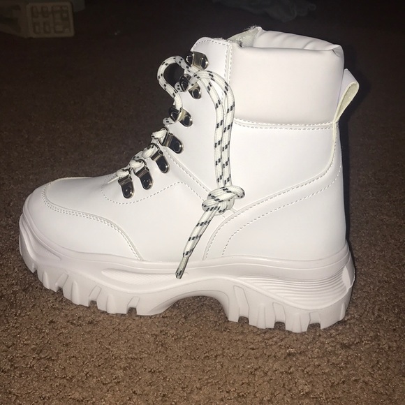 white flatform chunky hiker boot sneakers
